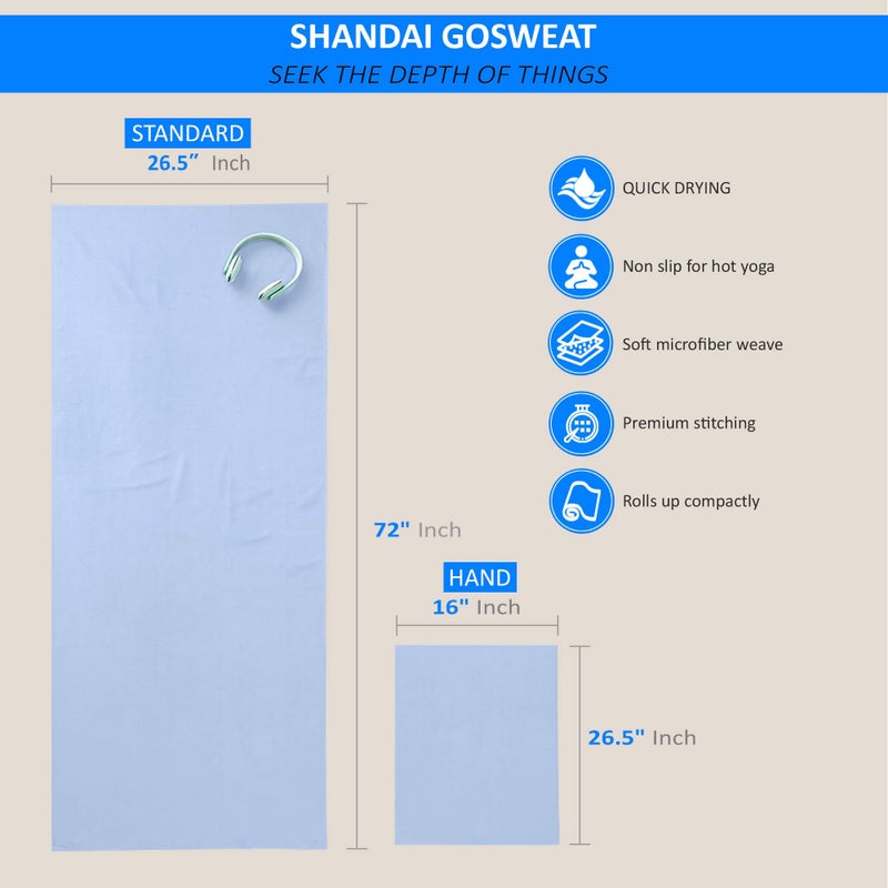 Shandali Hot Yoga Towel - Suede, 100% Microfiber, Super Absorbent, Bikram Yoga Towel, Placid Blue - 26.5 x 72 - Image 2